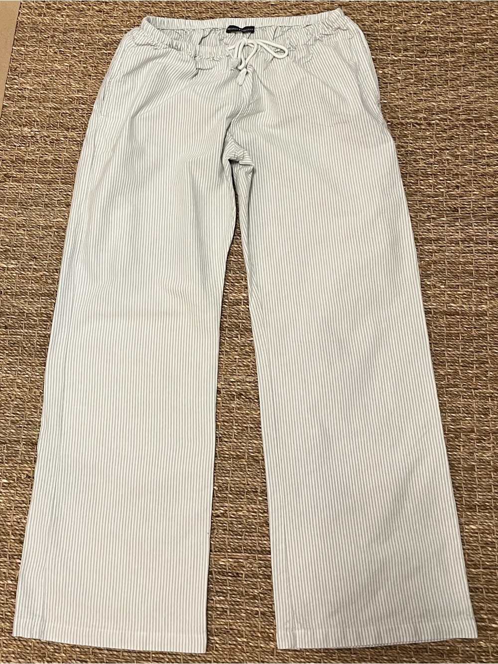 Brandy Melville White and light grey Striped Drawstring Pants one si